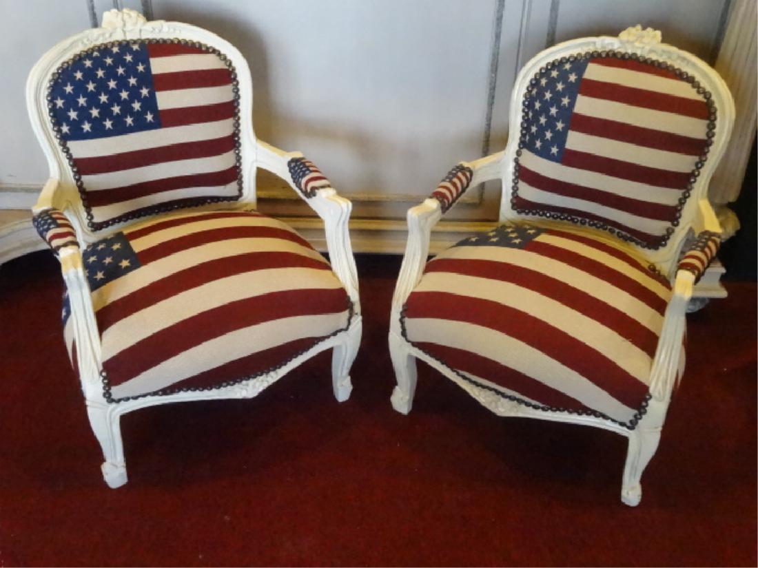 PAIR LOUIS XV STYLE CHILD SIZE ARM CHAIRS, WHITE (1 of 7)