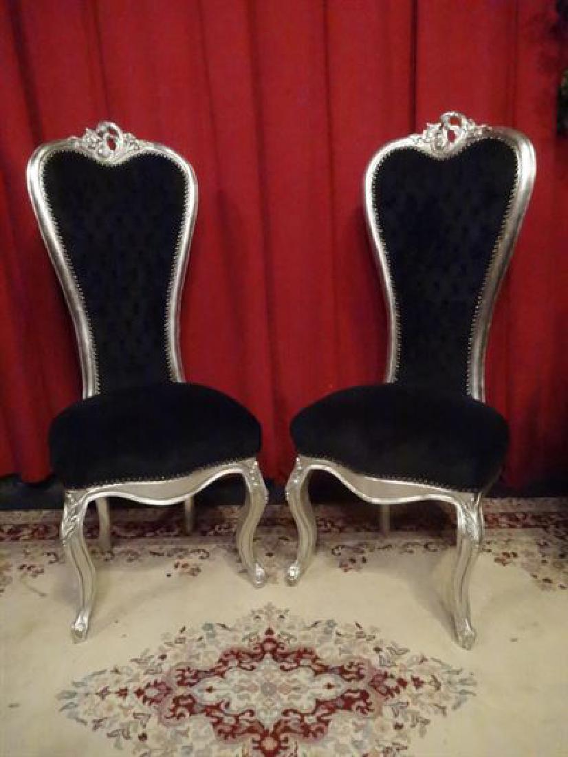 PAIR LOUIS XV STYLE CHAIRS, SILVER GILT WOOD FRAMES, (1 of 10)