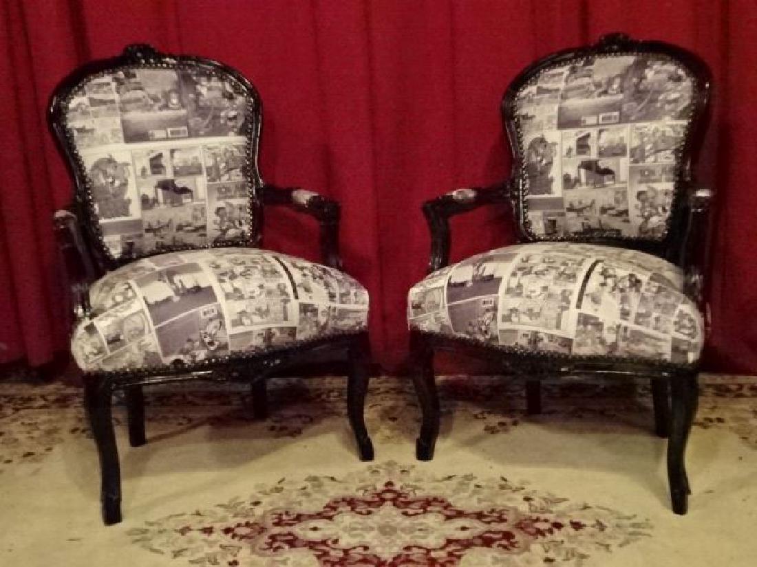 PAIR LOUIS XV STYLE FAUTEUIL ARM CHAIRS, LEATHER (1 of 9)