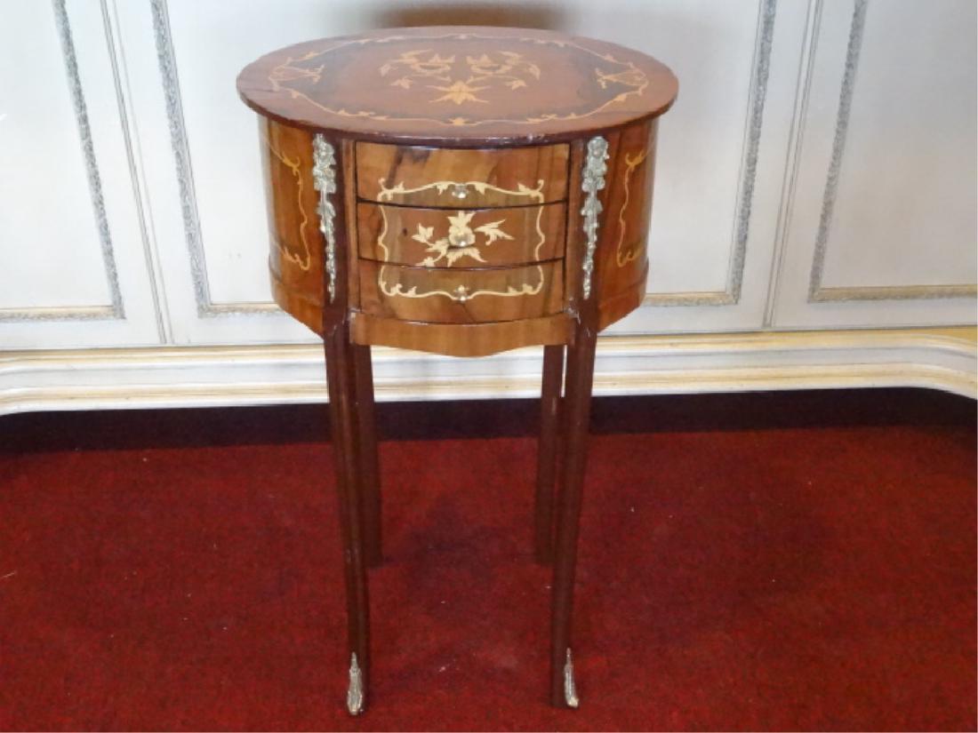 LOUIS XV STYLE OVAL MARQUETRY TABLE, 3 DRAWERS, INLAID (1 of 8)