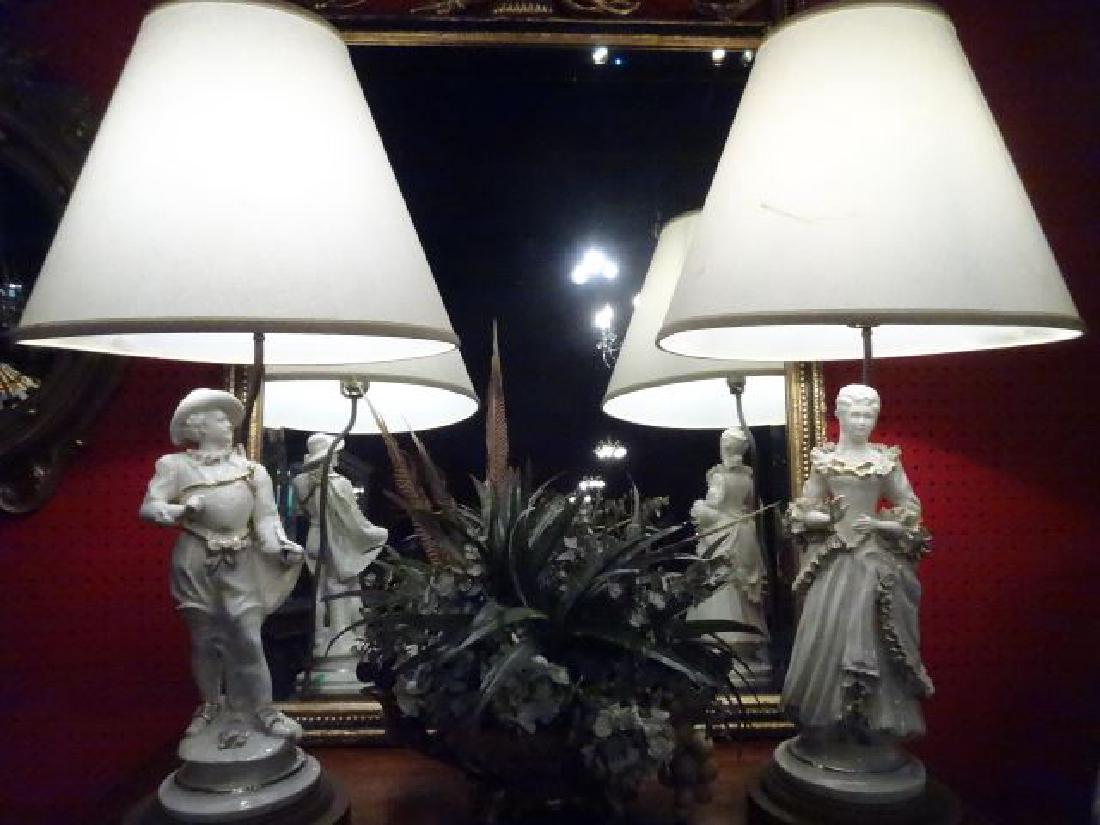 PAIR PORCELAIN FIGURAL LAMPS, WHITE AND GOLD LADY AND (1 of 7)