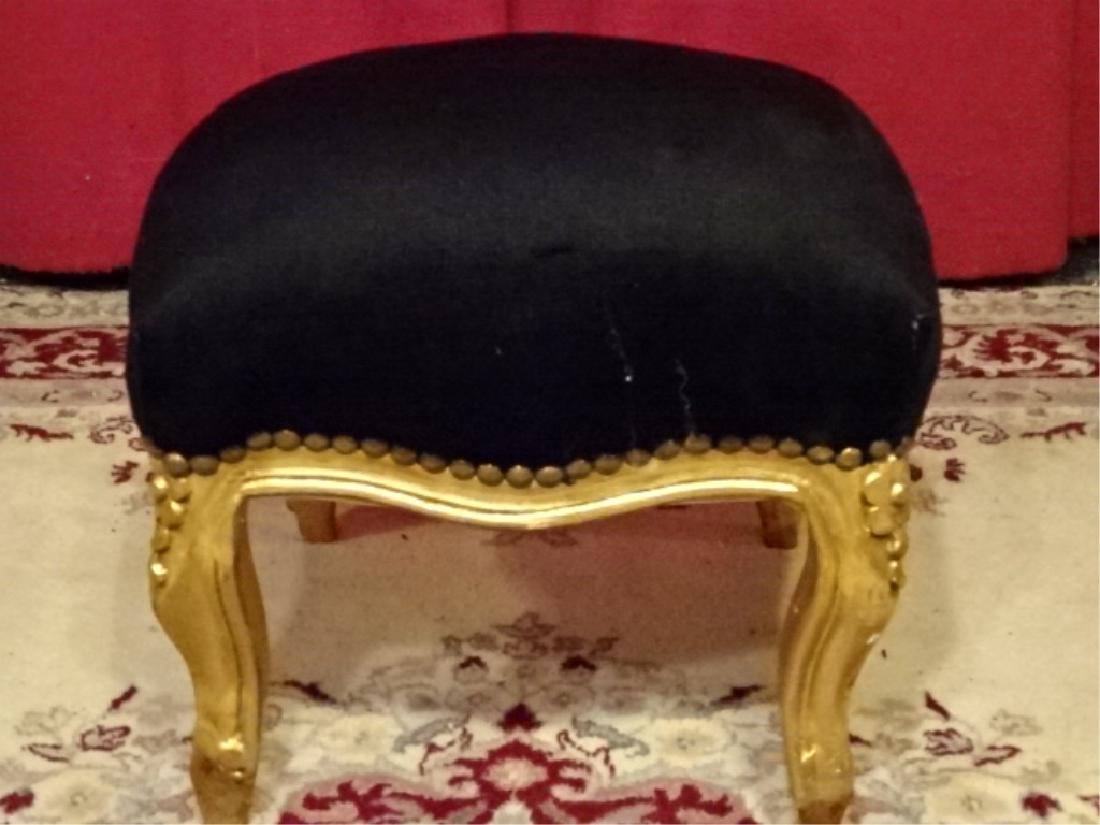 LOUIS XV STYLE GOLD GILT WOOD FOOTSTOOL, BLACK VELVET (1 of 6)