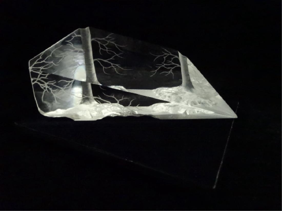 SIGNED LUCITE SCULPTURE, SCENE WITH TREES IN WINTER, (1 of 9)