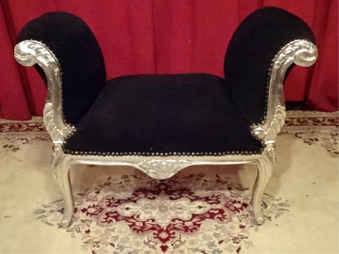 LOUIS XIV STYLE SILVER GILT WOOD BENCH, BLACK VELVET (1 of 5)