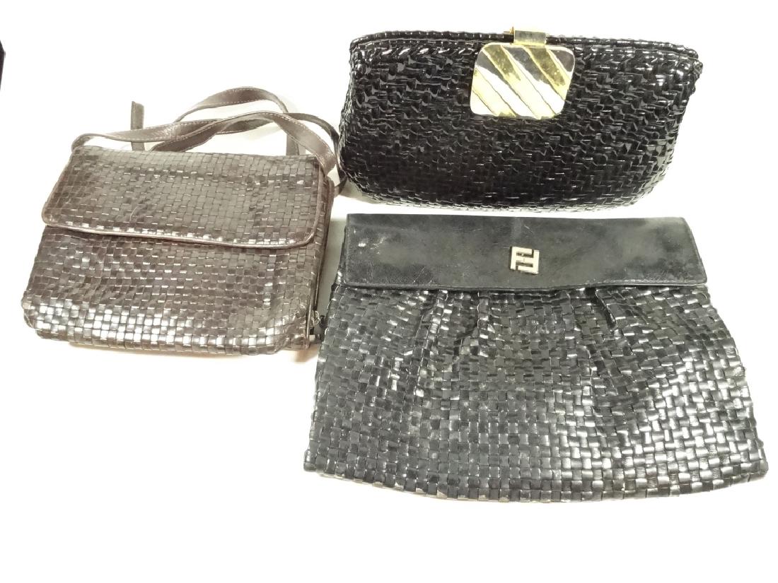 3 PC VINTAGE WOVEN LEATHER EVENING BAGS / PURSES, (1 of 11)