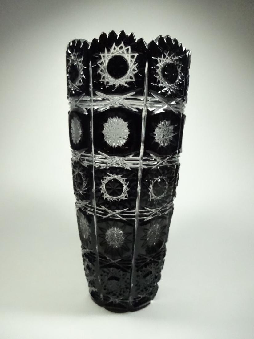 BLACK CUT TO CLEAR CRYSTAL VASE, EXCELLENT CONDITION, (1 of 7)