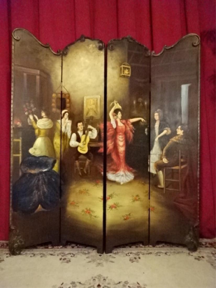 PAINTED 4 PANEL FLOOR SCREEN, FLAMENCO DANCER, VERY (1 of 5)