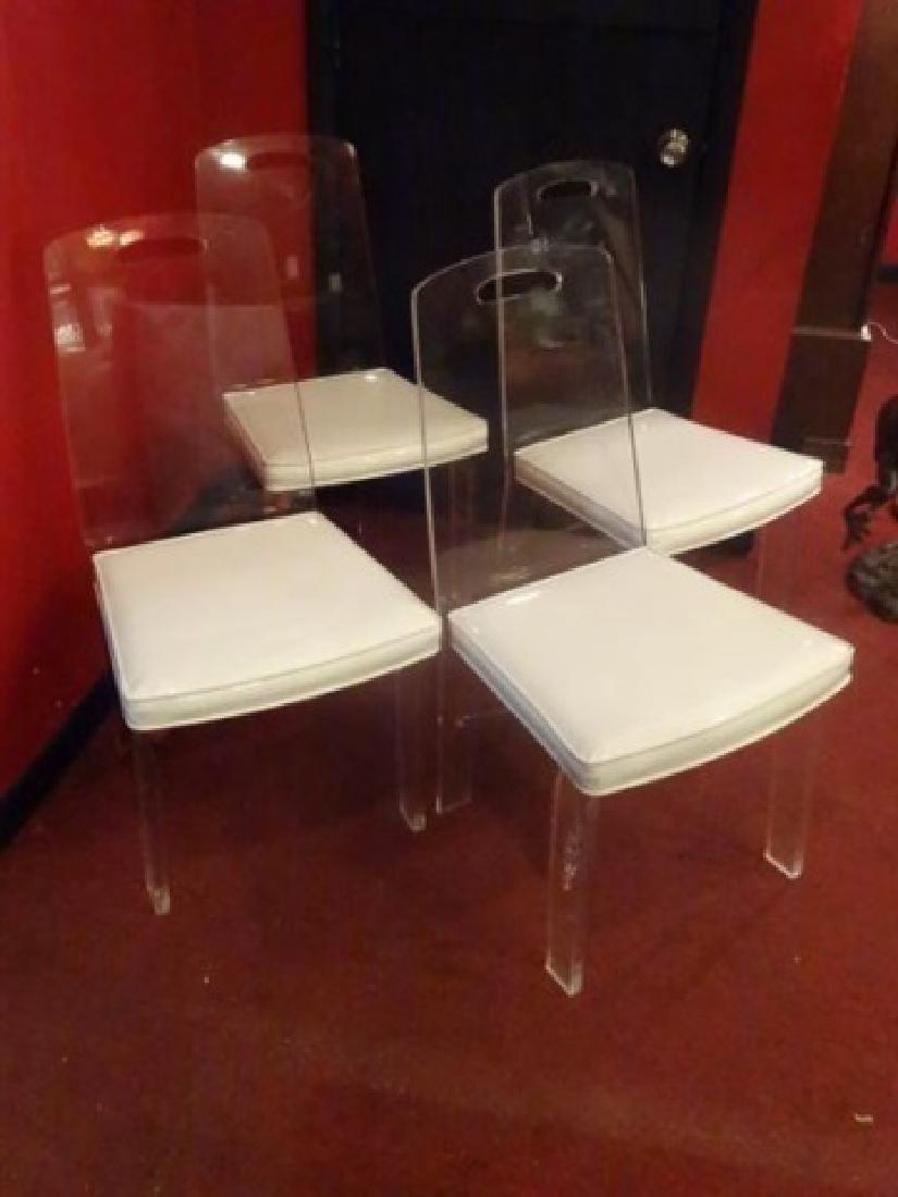 4 HILLS MANUFACTURING LUCITE CHAIRS, WHITE VINYL SEATS, (1 of 10)