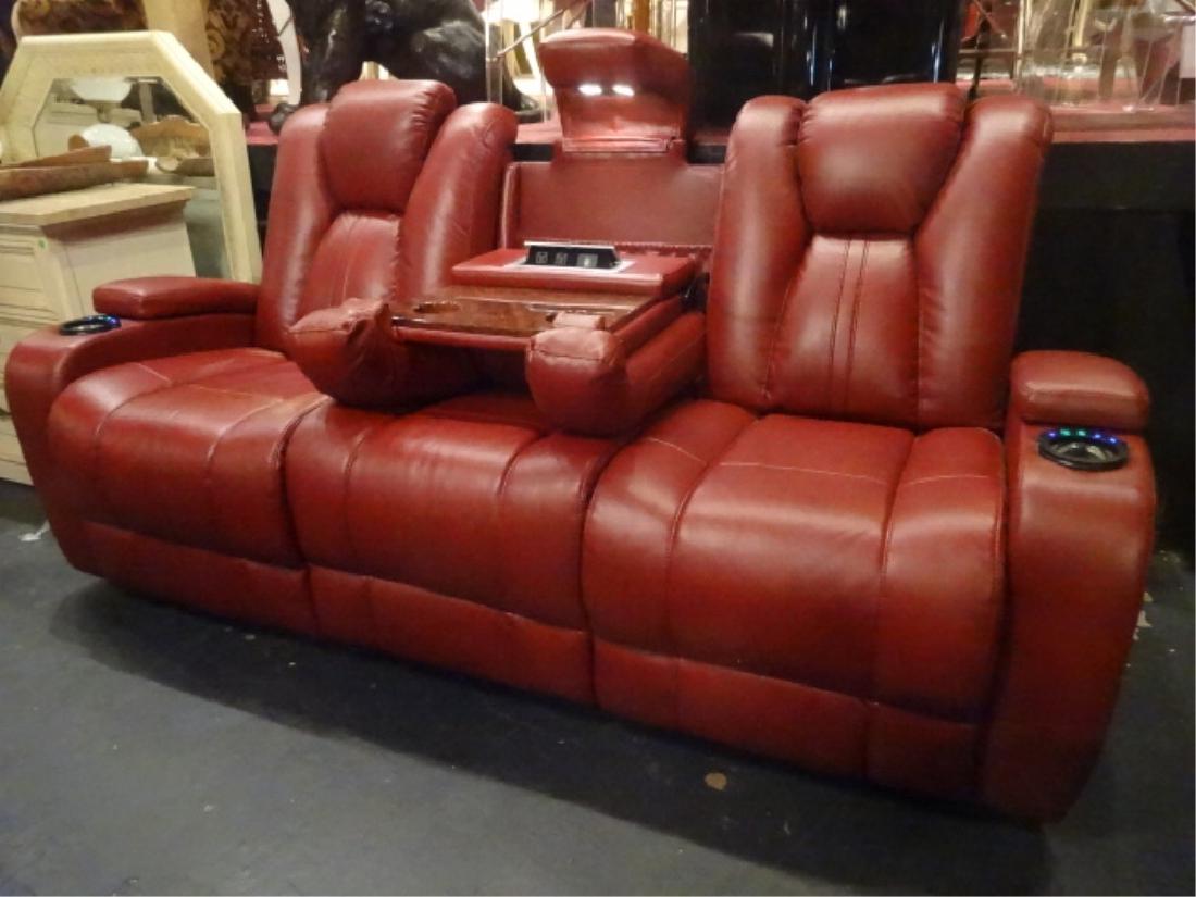 SEATCRAFT RED LEATHER ELECTRIC RECLINER SOFA, DUAL (1 of 10)