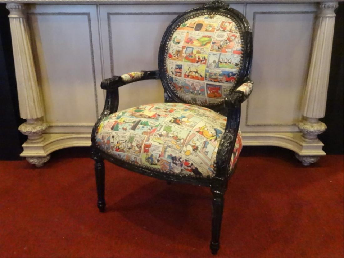 LOUIS XV STYLE FAUTEUIL ARM CHAIR, COLORFUL CARTOON (1 of 8)