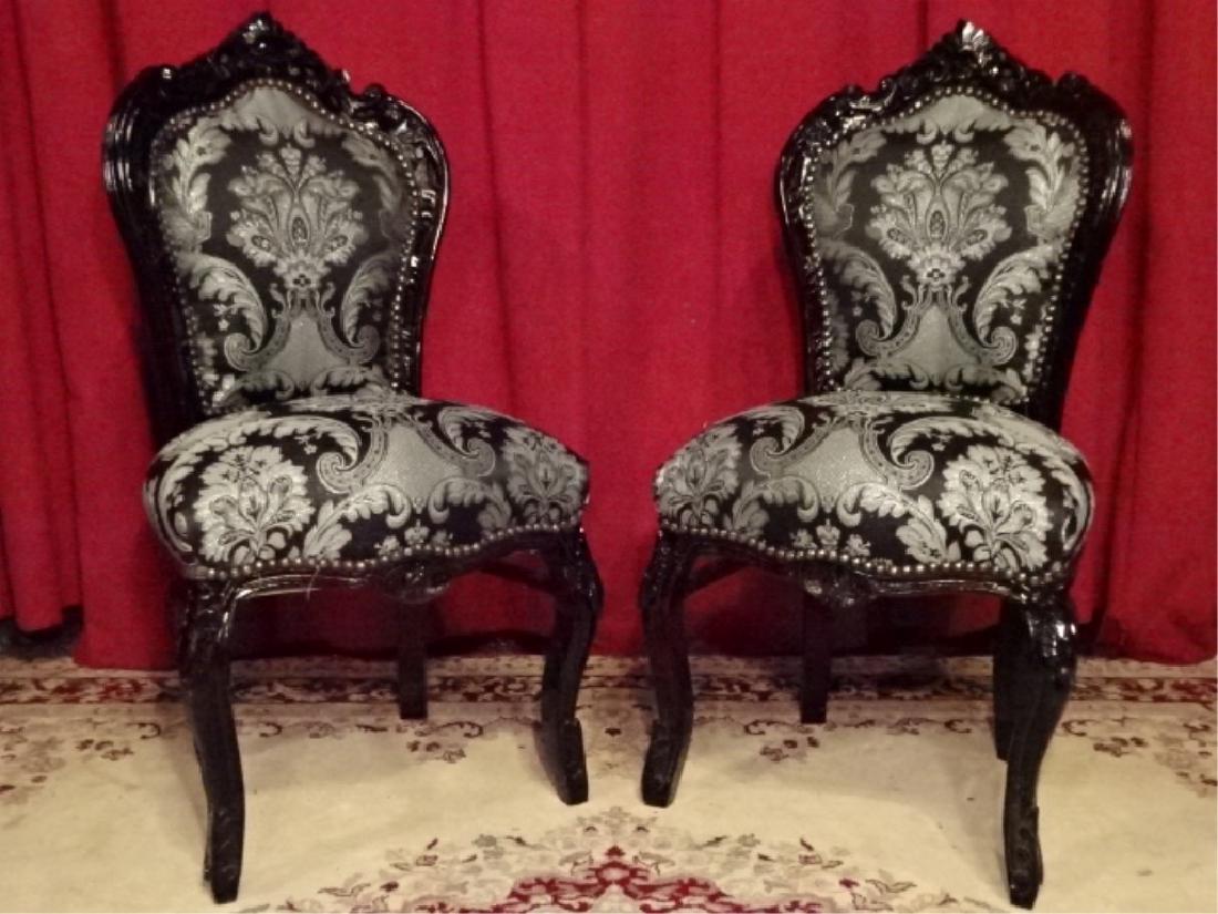 PAIR LOUIS XV STYLE CHAIRS, BLACK AND SILVER (1 of 8)