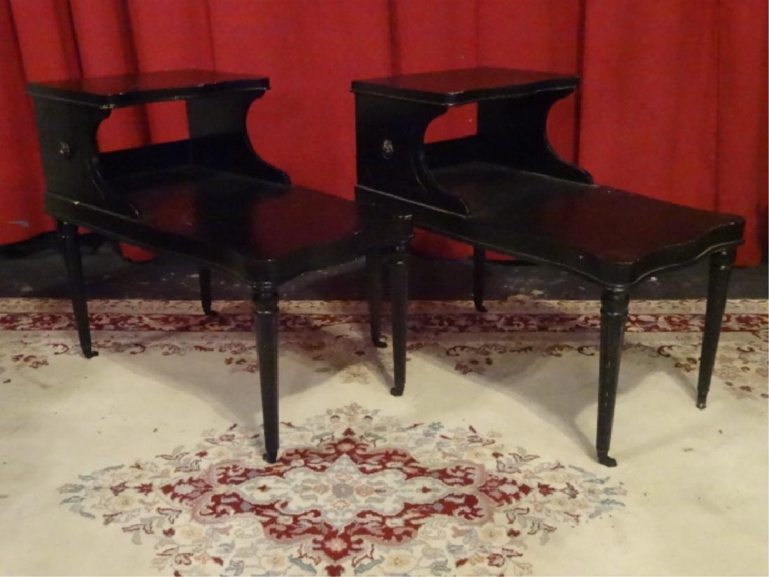 PAIR VINTAGE BLACK PAINTED END TABLES, 2 TIERS, FRENCH (1 of 5)