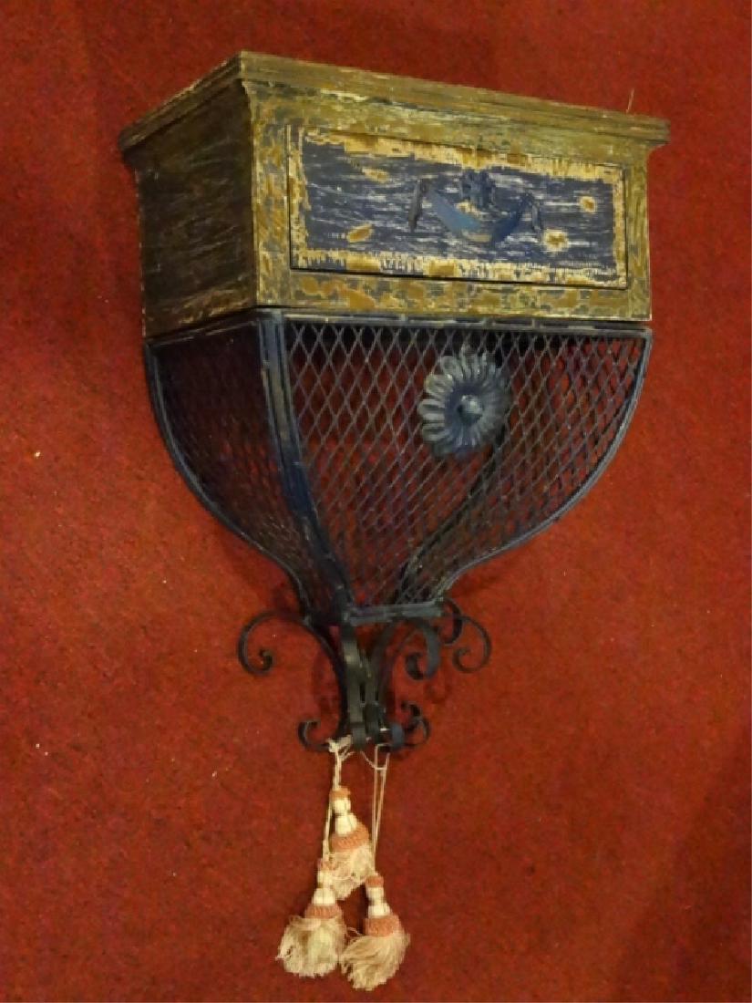 WOOD AND METAL WALL SHELF WITH DRAWER, PAINTED (1 of 7)