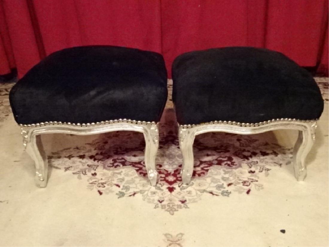 PAIR LOUIS XV STYLE SILVER GILT FOOTSTOOLS, BLACK (1 of 4)