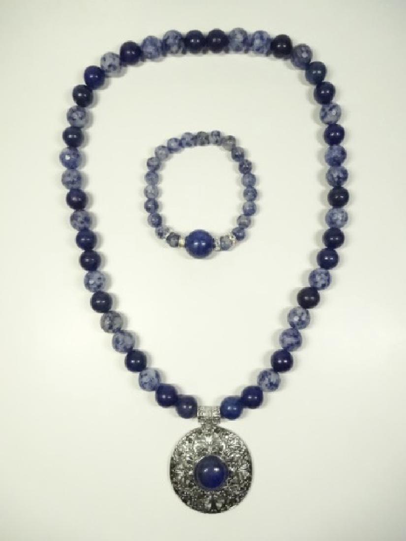 2 PC NECKLACE & BRACELET, LAPIS/STERLING/SWAROVSKI (1 of 3)