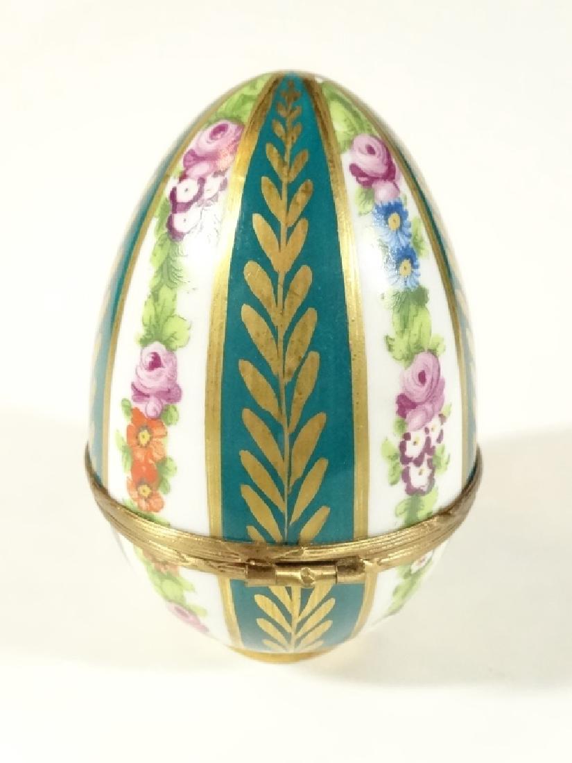 LIMOGES FRANCE PORCELAIN EGG BOX, PAINTED FLORALS, VERY (1 of 5)