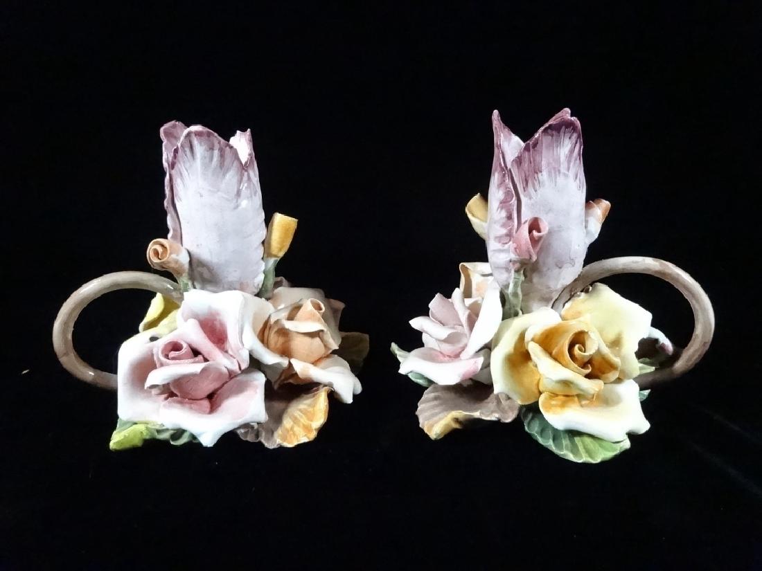 PAIR CAPODIMONTE PORCELAIN FLORAL CANDLE HOLDERS WITH (1 of 6)