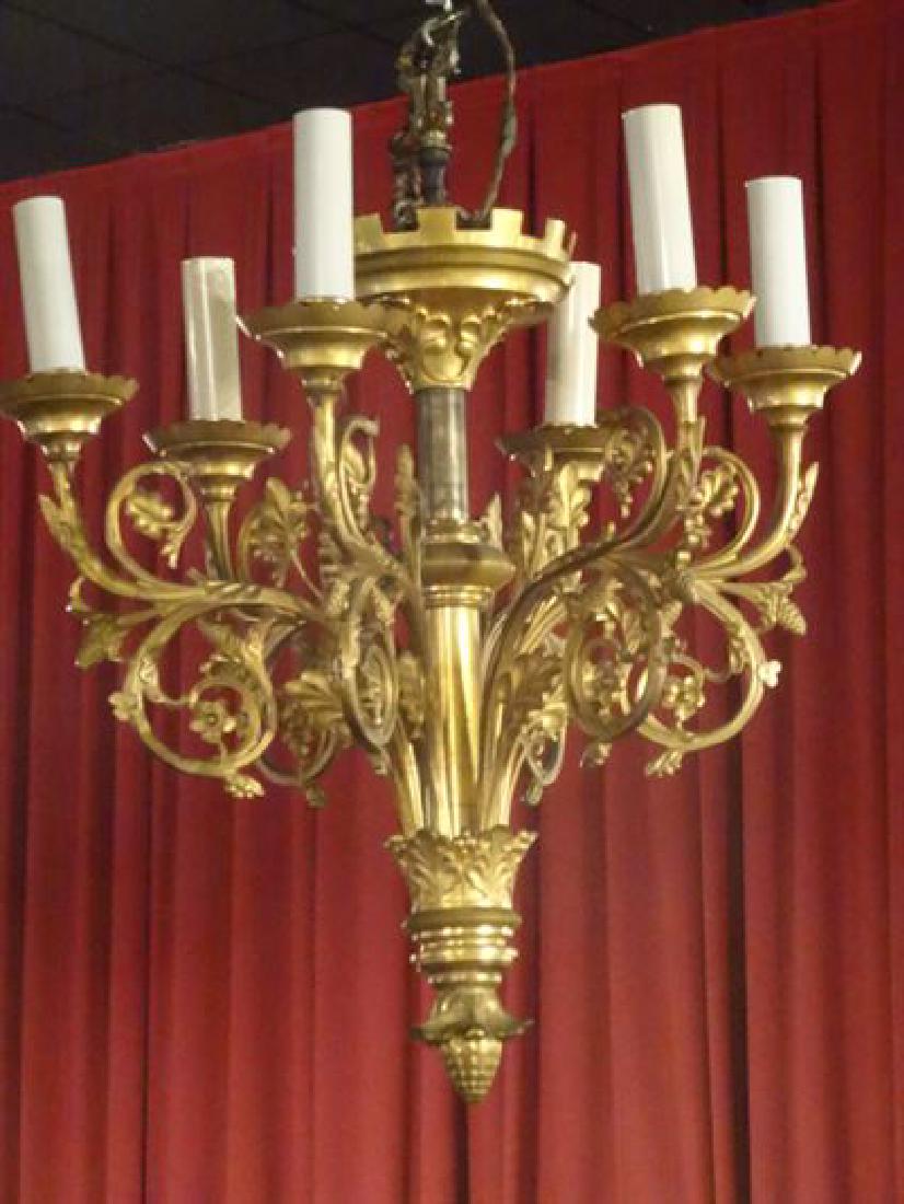GILT BRONZE 6 LIGHT CHANDELIER, EARLY 20TH C., (1 of 8)