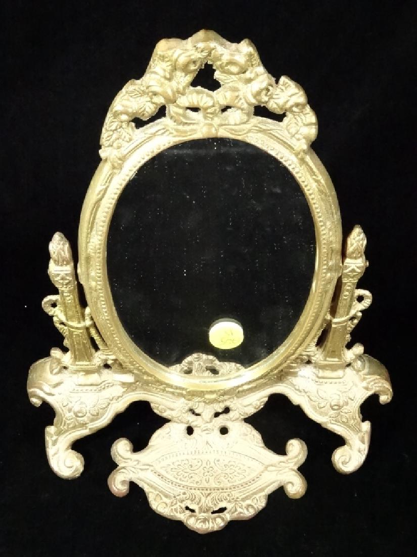 OVAL BRASS VANITY TILT MIRROR, VERY GOOD CONDITION, (1 of 6)