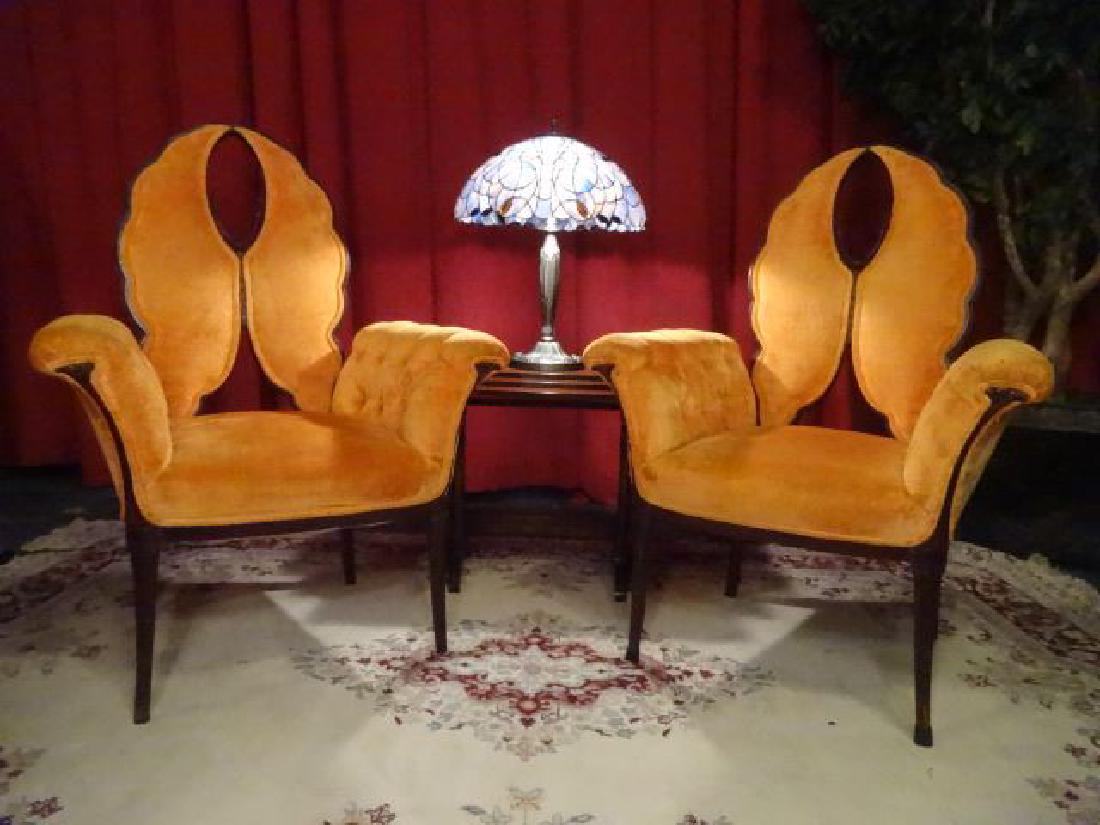 PAIR HOLLYWOOD REGENCY STYLE BUTTERFLY BACK ARM CHAIRS (1 of 10)