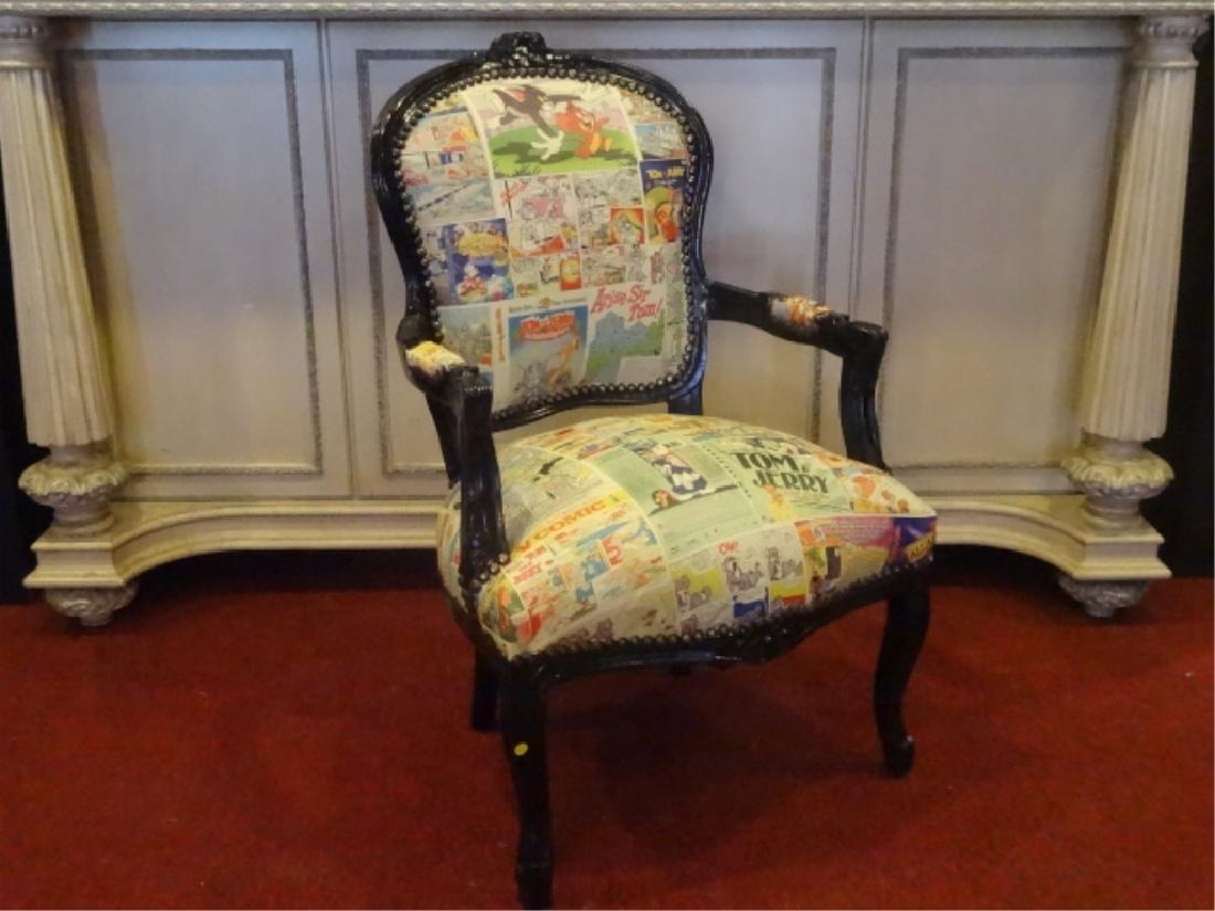 LOUIS XV STYLE FAUTEUIL ARM CHAIR, COLORFUL CARTOON (1 of 8)