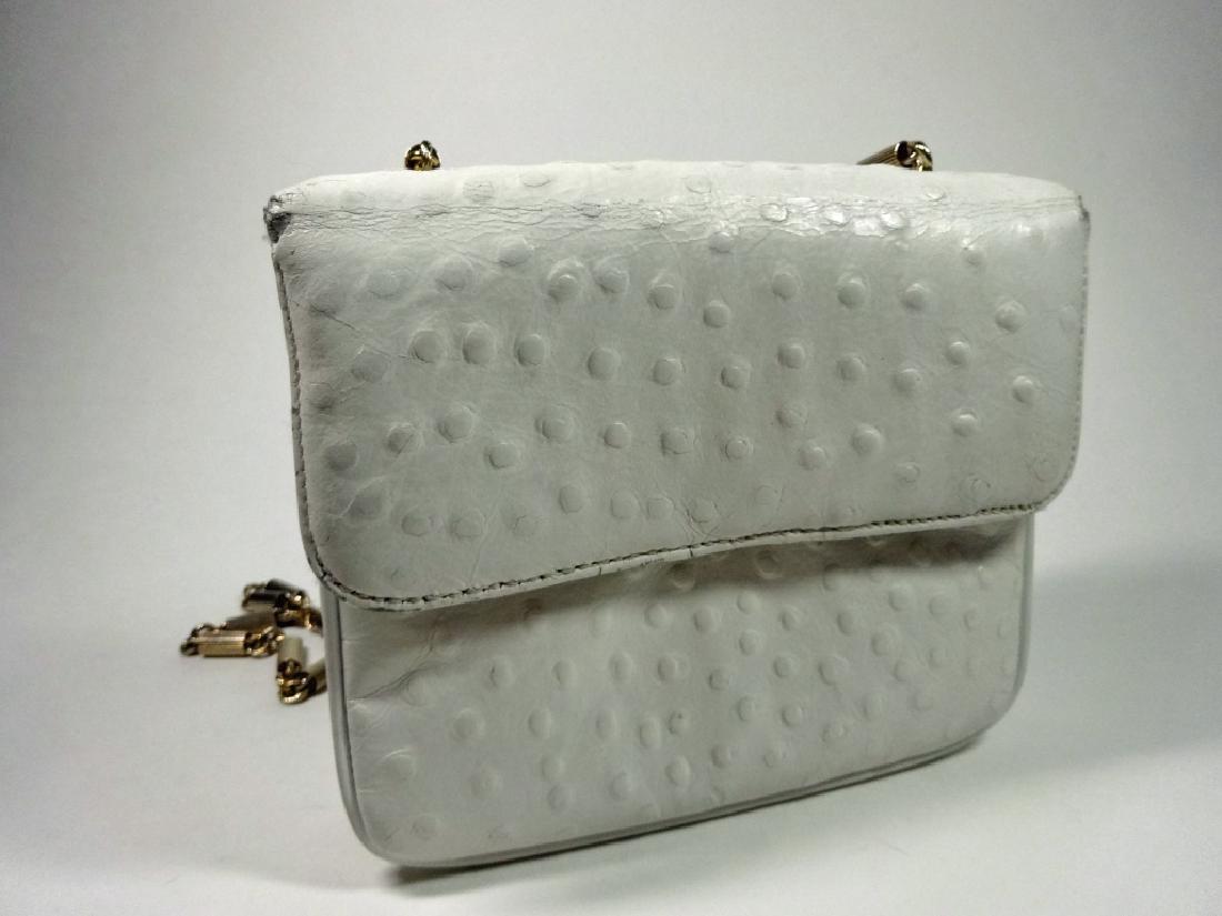 WHITE LEATHER CLUTCH BAG, EMBOSSED OSTRICH PRINT, (1 of 6)