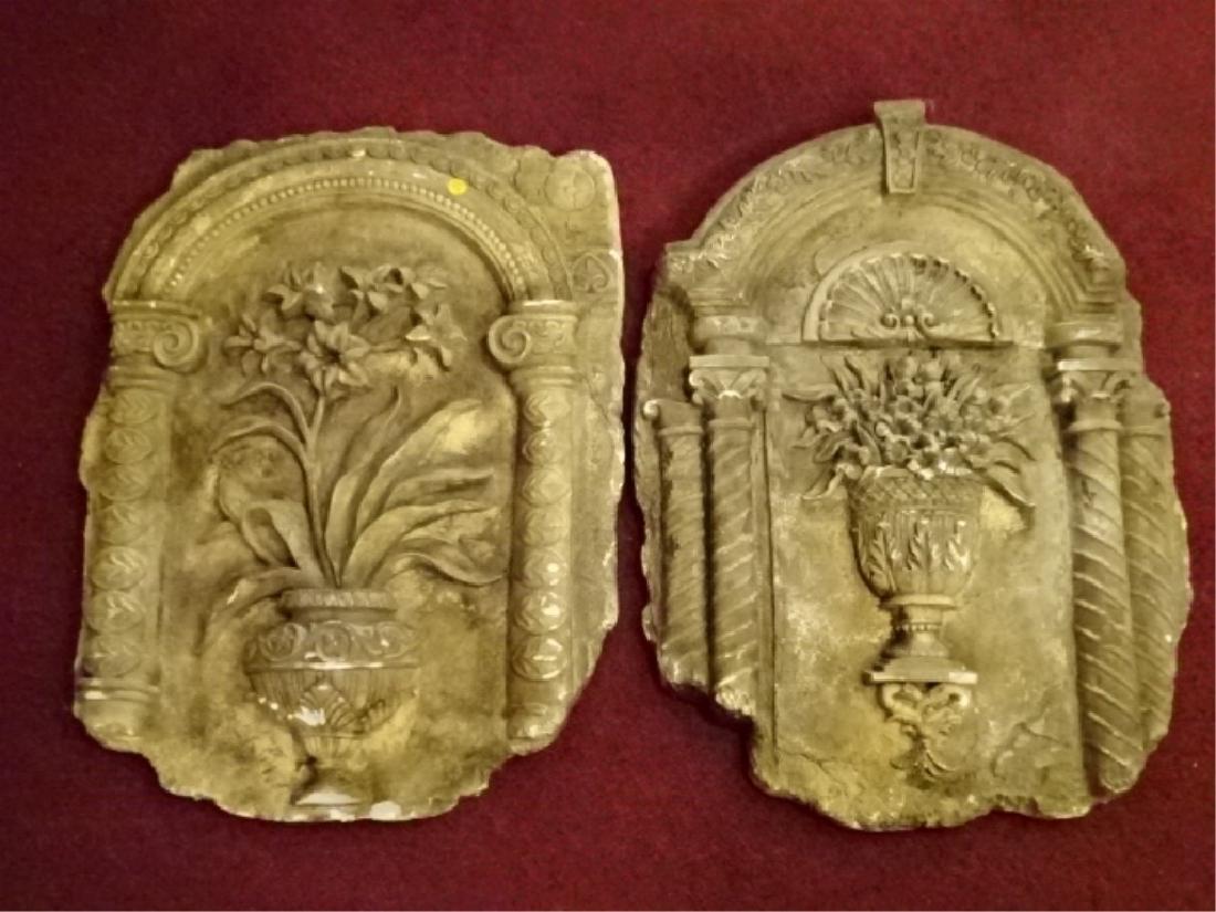 2 LARGE PLASTER WALL PLAQUES, URN DESIGNS, GOOD (1 of 9)