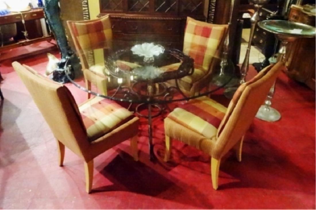 METAL AND GLASS DINING SET, 4 MODERN CHAIRS, SCROLLING (1 of 10)