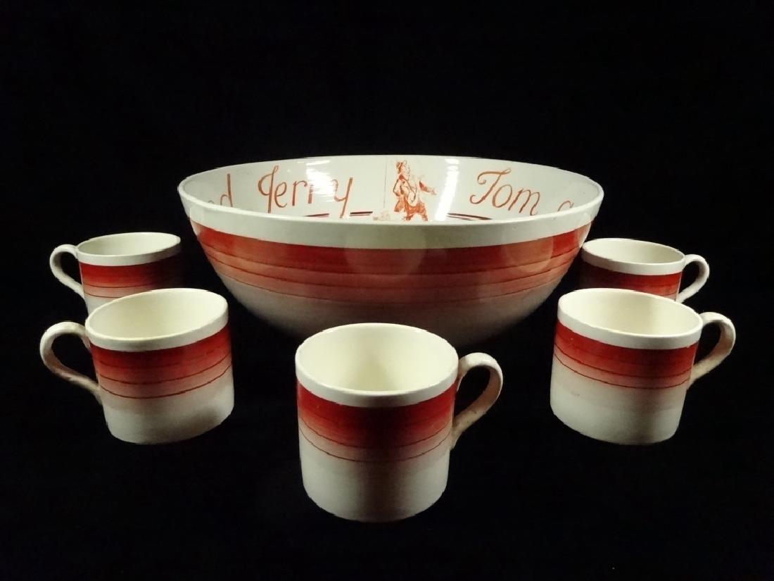 6 PC TOM & JERRY PUNCHBOWL & 5 CUPS, HAND PAINTED, (1 of 7)