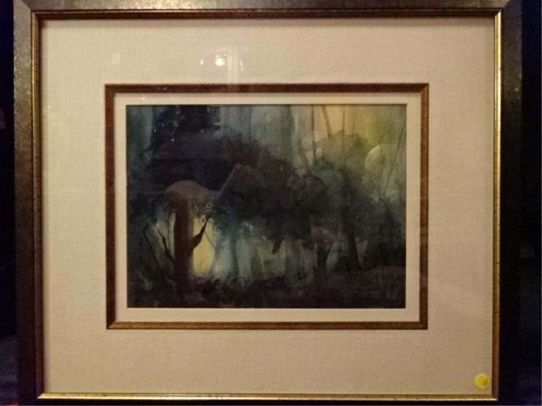 WATERCOLOR PAINTING ON PAPER, FOREST LANDSCAPE, SIGNED (1 of 4)