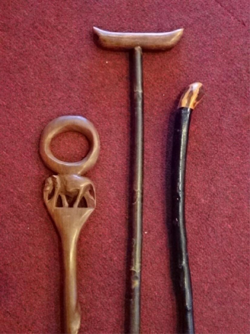 3 VINTAGE CARVED WOOD CANES OR WALKING STICKS, ONE (1 of 5)