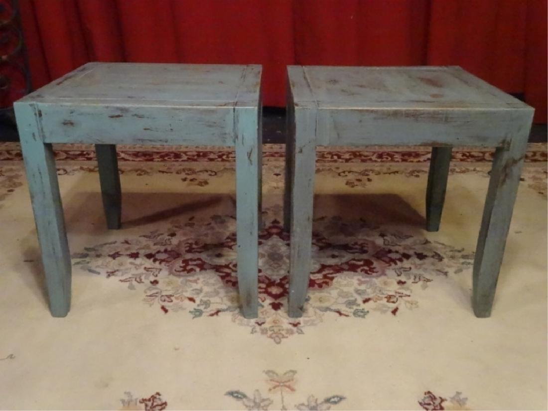 PAIR BLUE PAINTED SIDE TABLES, NEW NEVER USED, LIGHTLY (1 of 5)