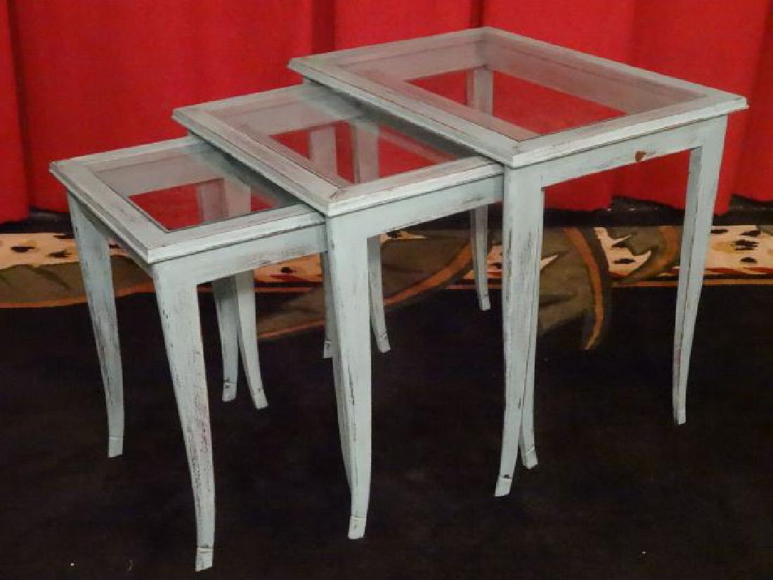 3 PC WOOD STACKING TABLES, PALE BLUE PAINTED FINISH, (1 of 4)