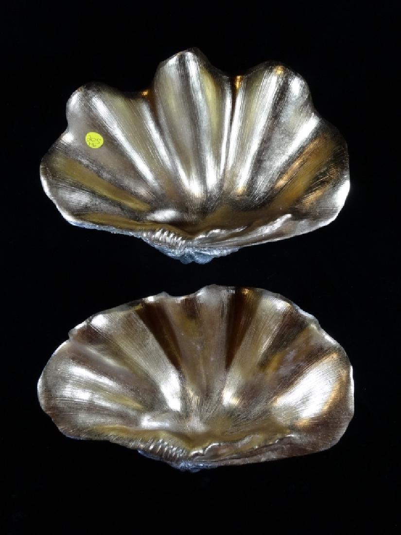 PAIR SHELL FORM BOWLS, GOLD FINISH COMPOSITE, VERY GOOD (1 of 3)