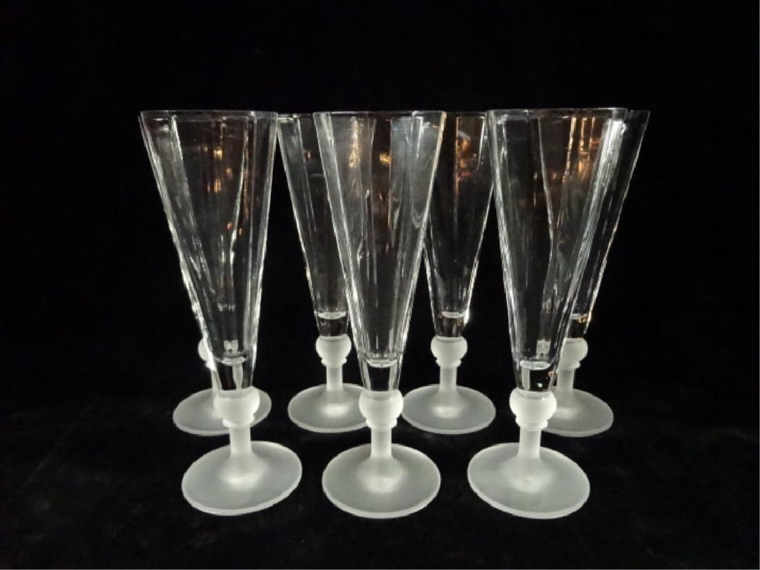 7 PC CRYSTAL CHAMPAGNE FLUTES WITH FROSTED BASES, SMALL (1 of 7)