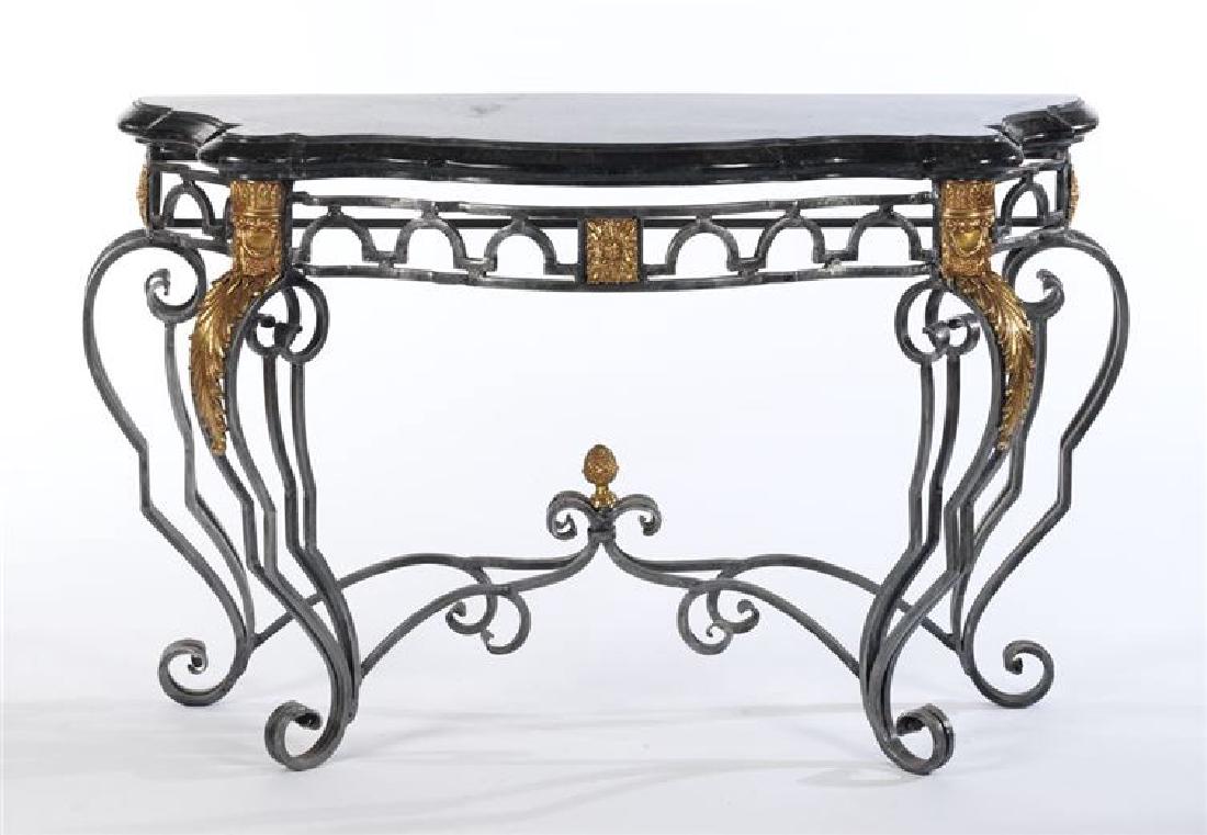 MAITLAND SMITH CONSOLE TABLE, BLACK MARBLE MOSAIC TOP (1 of 5)