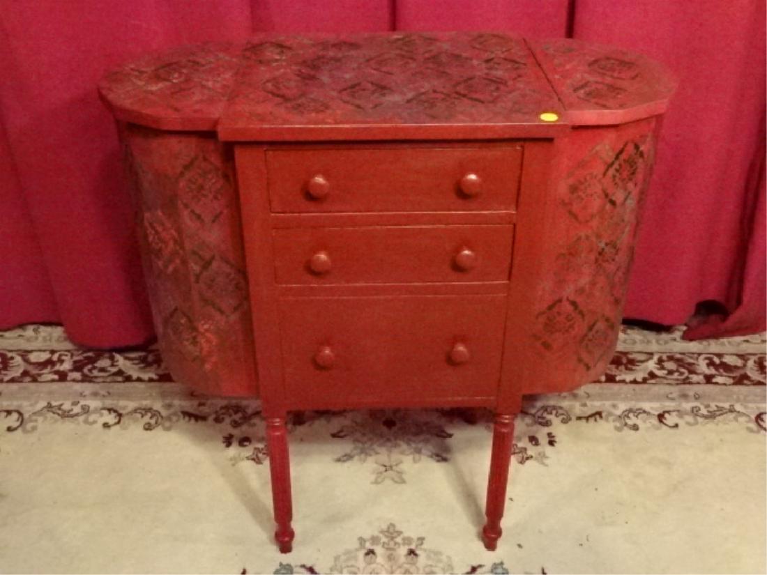 CUSTOM PAINTED WOOD SEWING CHEST, RED WITH MOROCCAN (1 of 5)