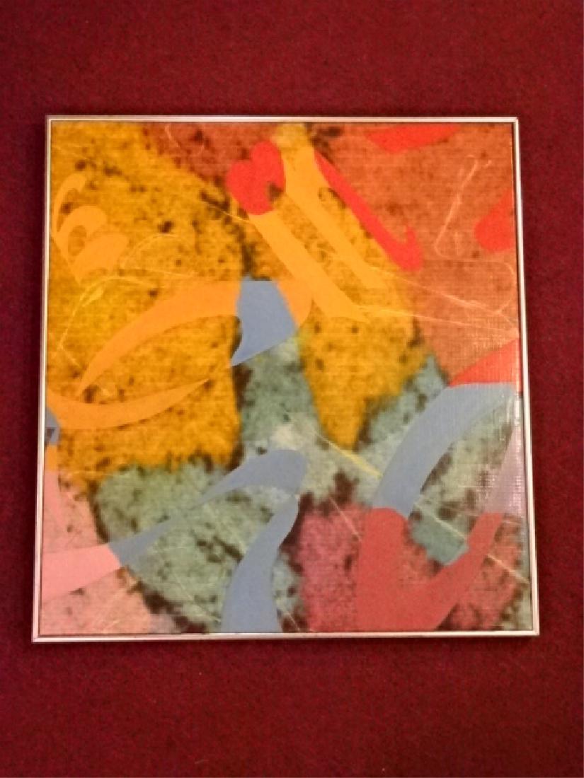DOROTHY GILLESPIE MIXED MEDIA ON CANVAS, TITLED SYMBOLS: DOROTHY GILLESPIE MIXED MEDIA ON CANVAS, TITLED SYMBOLS AND SOUNDS IV, PROVENANCE SOMERHILLL GALLERY, VERY GOOD CONDITION, FRAMED SIZE 30" X 28", SKU226