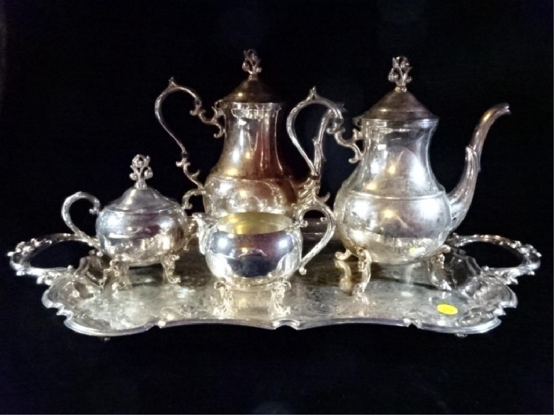 5 PC SILVER PLATE TEA AND COFFEE SERVICE, MARKED (1 of 6)