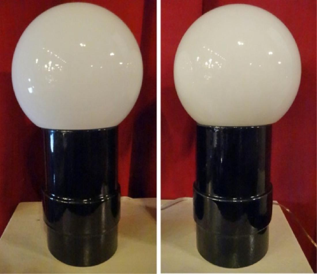 PAIR 1970's MODERN DESIGN LAMPS, WHITE GLASS BALL (1 of 7)