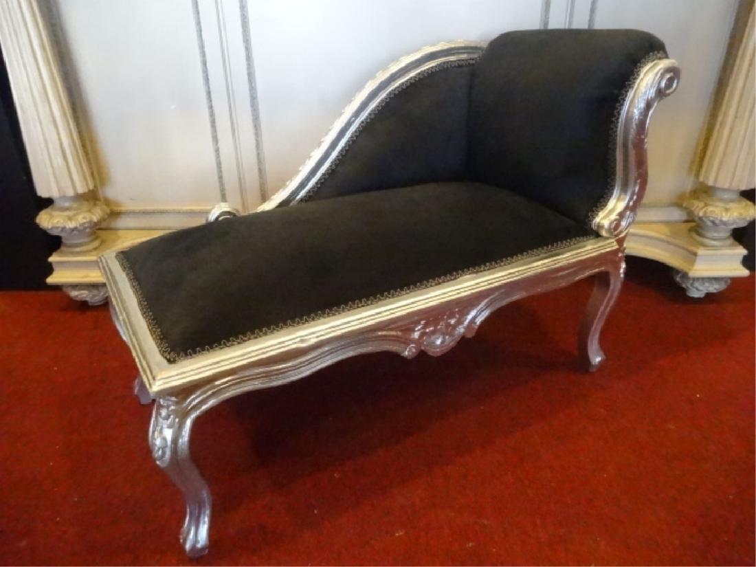 LOUIS XV STYLE CHILD SIZE CHAISE, SILVER GILT WOOD TRIM (1 of 6)