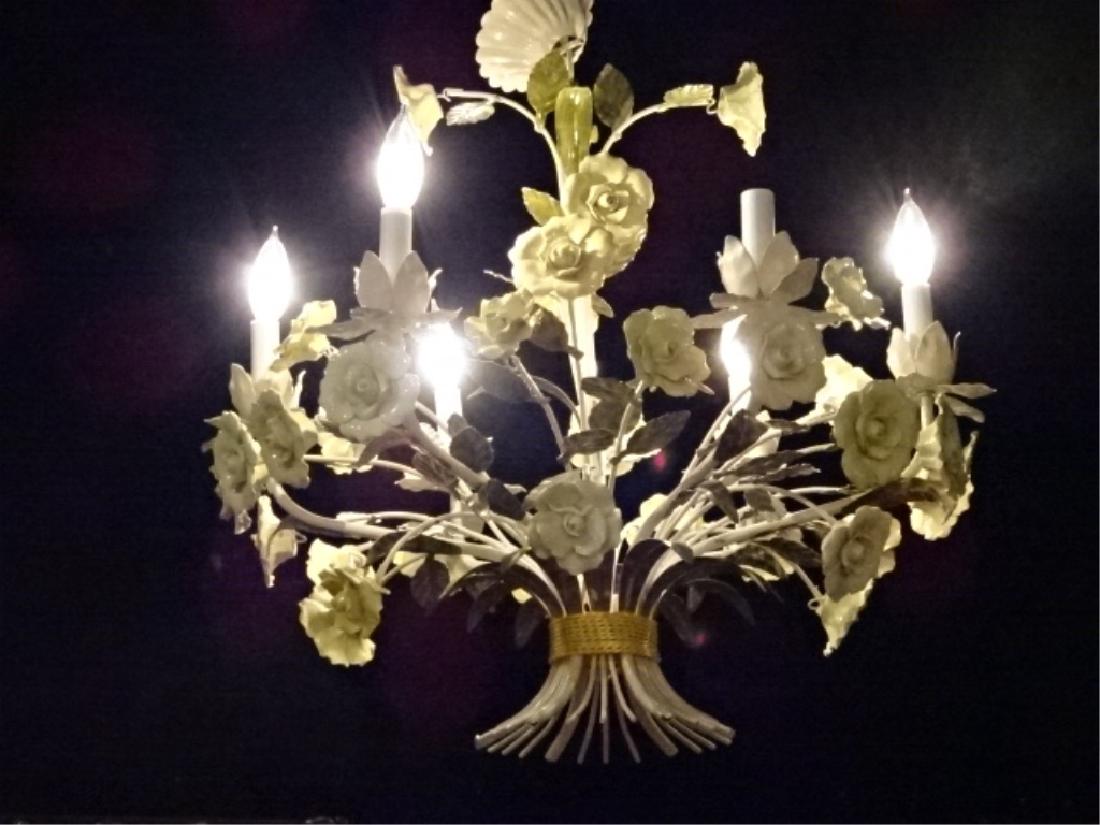 MID CENTURY PORCELAIN AND METAL CHANDELIER, CAPODIMONTE (1 of 5)