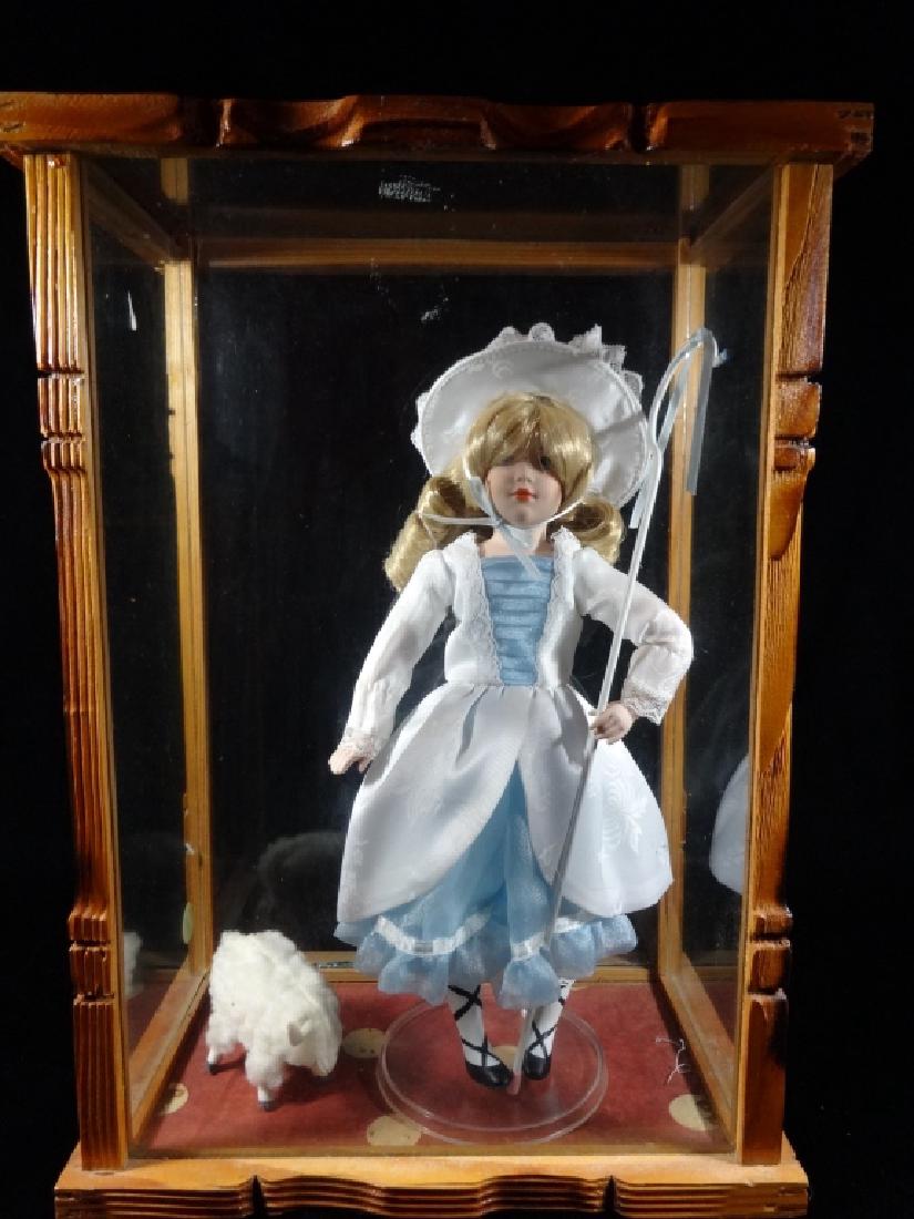 LITTLE BO PEEP DOLL WITH LAMB, IN GLASS AND WOOD CASE, (1 of 4)