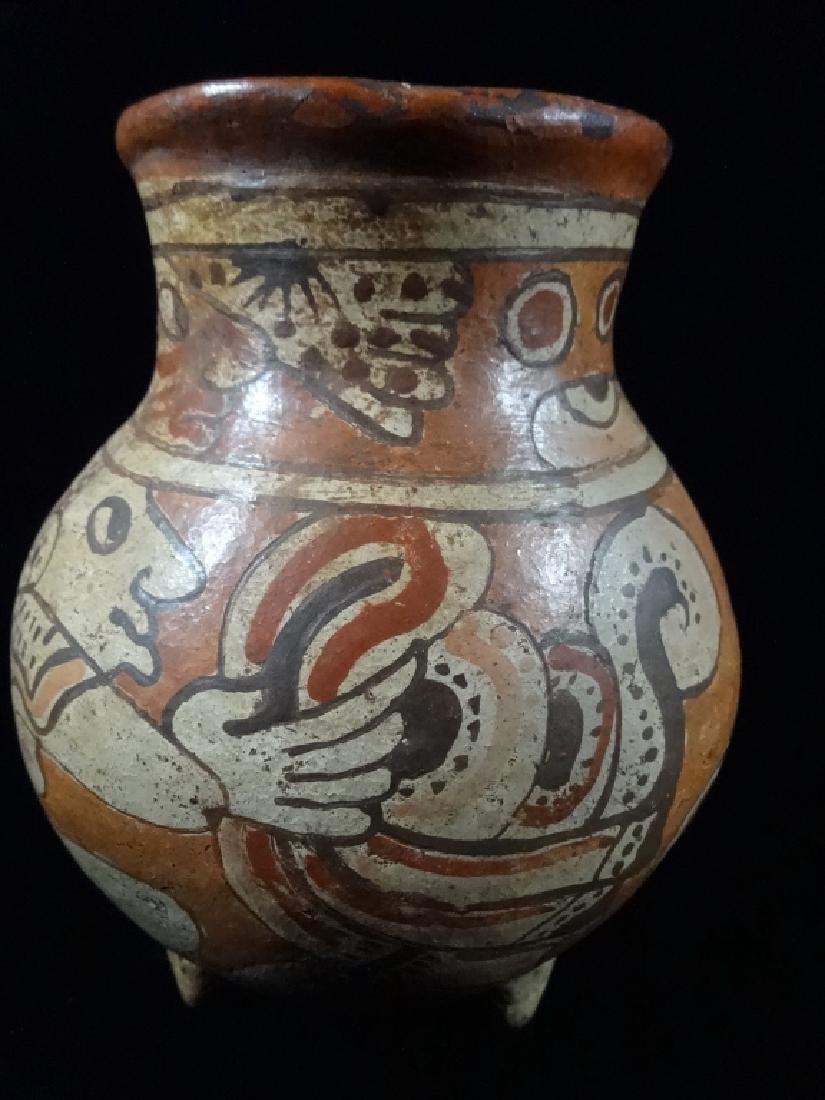 SOUTH AMERICAN POTTERY FOOTED VASE, PAINTED FIGURAL (1 of 4)