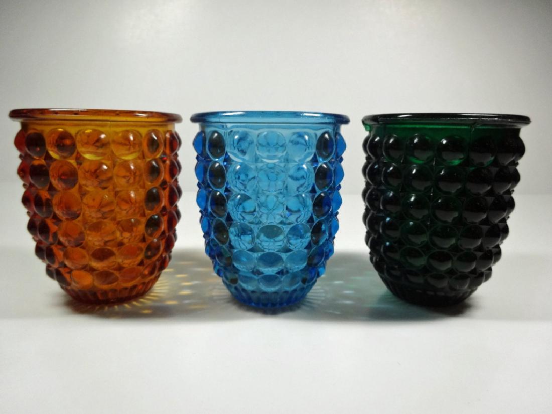 3 PC GLASS VOTIVE CANDLE HOLDERS, INCLUDES AMBER, BLUE (1 of 5)