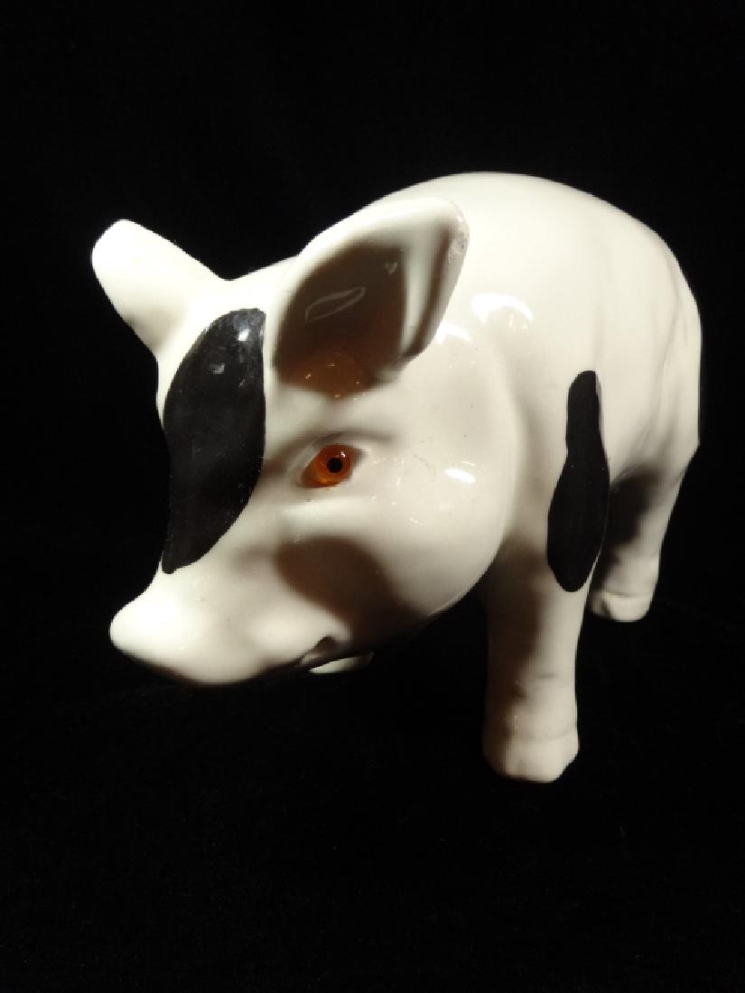 CERAMIC PIG FIGURINE, WHITE & BLACK, UNMARKED, APPROX (1 of 7)
