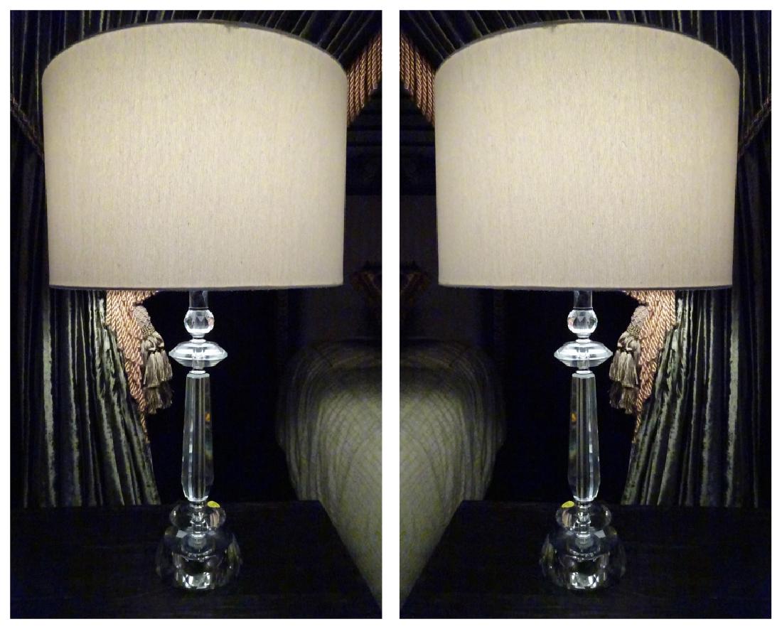 PAIR CRYSTAL TABLE LAMPS WITH DRUM SHADES, FACETED (1 of 9)