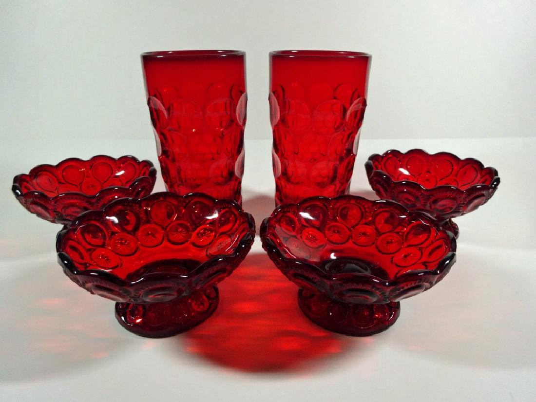 6 PC ANTIQUE CRANBERRY GLASS, INCLUDES 2 TUMBLERS: 6 PC ANTIQUE CRANBERRY GLASS, INCLUDES 2 TUMBLERS APPROX 5.75"H & 4 DESSERT BOWLS APPROX 4.5" DIAMETER
