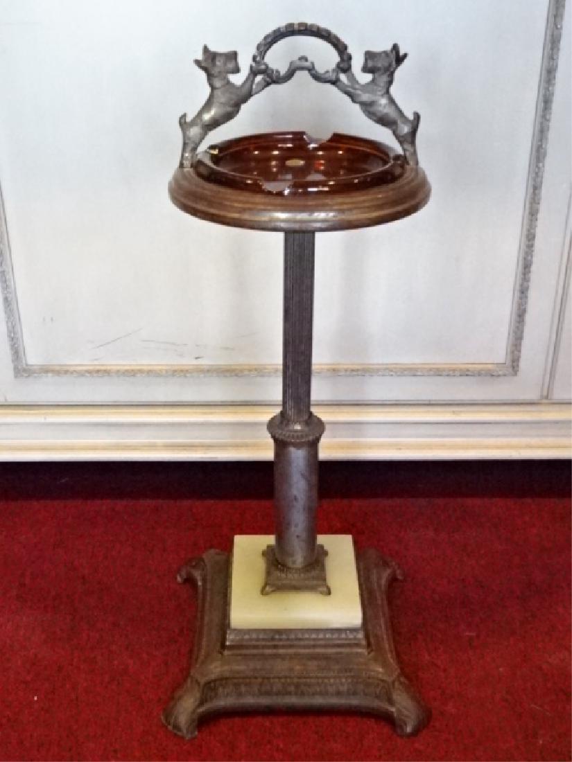 METAL AND GLASS PORTABLE ASHTRAY ON STAND, EARLY 20TH (1 of 6)