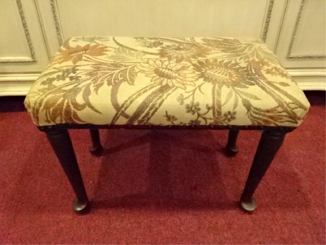 VINTAGE QUEEN ANNE STYLE STOOL, DARK FINISH UPHOLSTERED (1 of 6)
